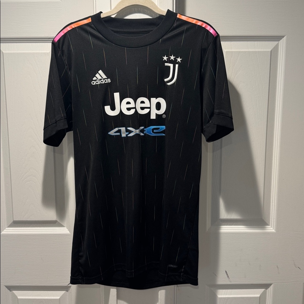 Adidas Black Juventus Football Shirt with Pink and Orange Stripes